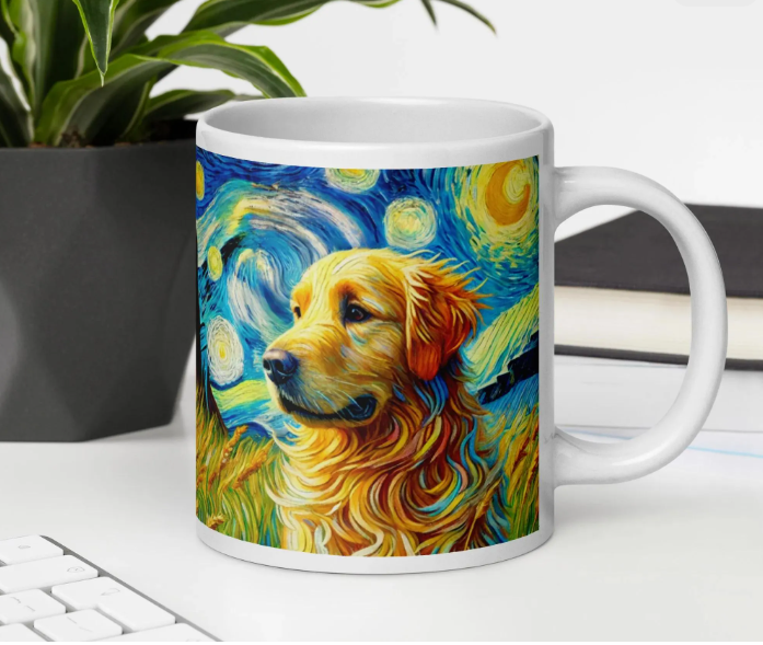 Golden Retriever Starry Night Mug – Van Gogh Inspired Dog Art Ceramic Coffee Cup (11oz, 15oz, 20oz)