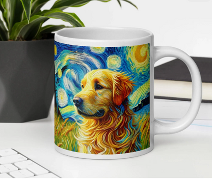 Golden Retriever Starry Night Mug – Van Gogh Inspired Dog Art Ceramic Coffee Cup (11oz, 15oz, 20oz)