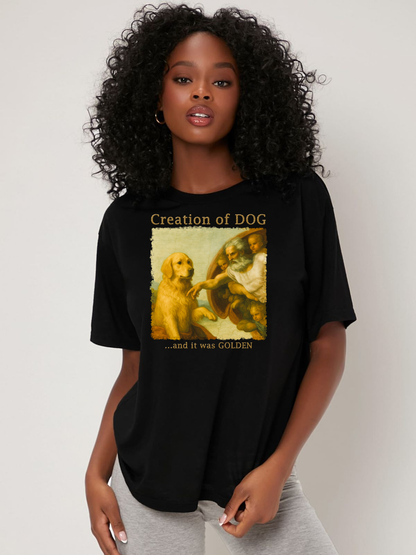 Creation of Dog Golden Retriever Classic Cotton T-Shirt – Renaissance Art Pet Lover Tee