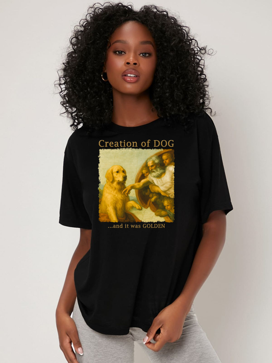 Creation of Dog Golden Retriever Classic Cotton T-Shirt – Renaissance Art Pet Lover Tee