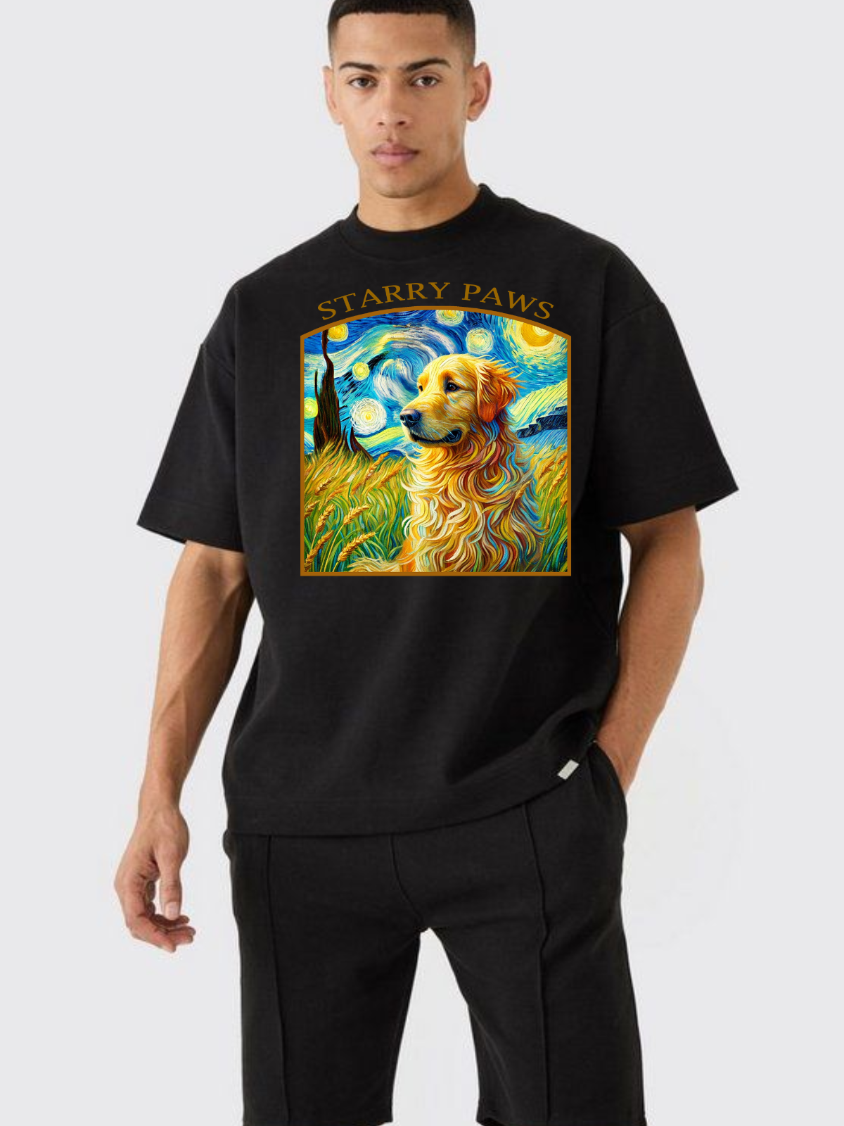 Starry Paws Golden Retriever Art Classic Unisex Cotton T-Shirt