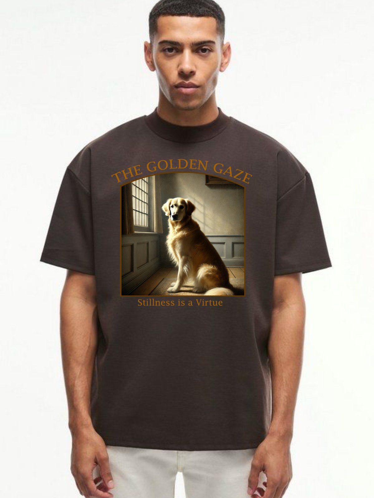 The Golden Gaze – Stillness is a Virtue Dog Art Classic Unisex Cotton T-Shirt