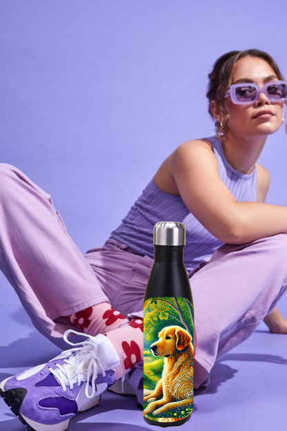 Golden Retriever Landscape Stainless Steel Water Bottle – Pointillism Art Design, 17oz Insulated Flask