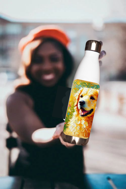 Golden Retriever Art Stainless Steel Water Bottle – Colorful Dog Painting, 17oz Insulated Flask
