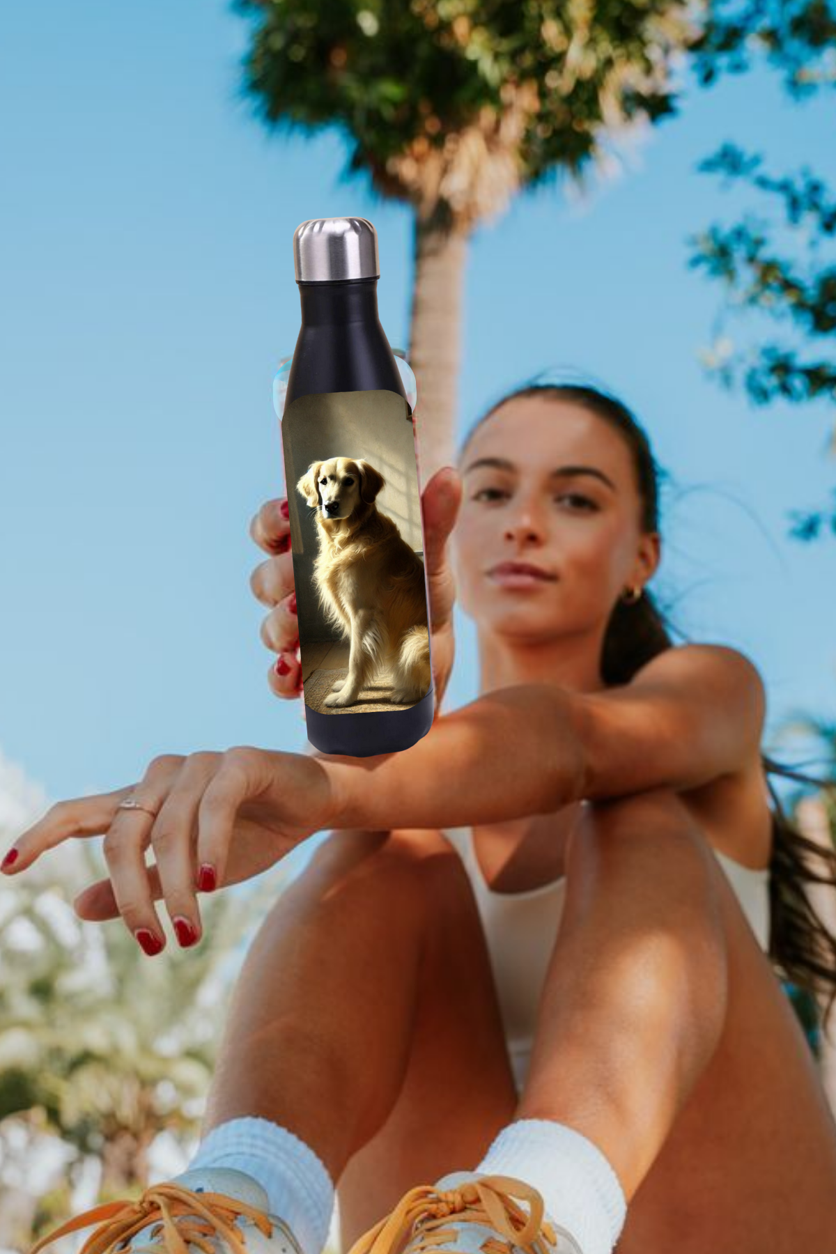 Golden Retriever Portrait Stainless Steel Water Bottle – Classic Dog Art, 17oz Insulated Flask