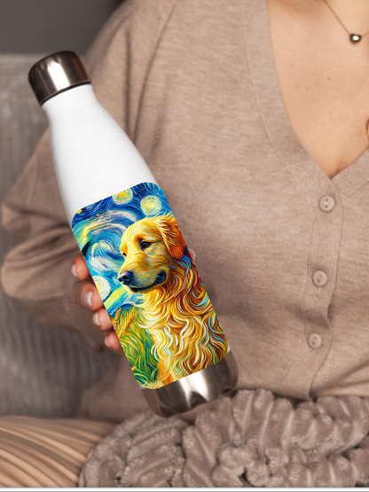 Golden Retriever Starry Night Stainless Steel Water Bottle – Van Gogh Inspired Art, 17oz Insulated Flask
