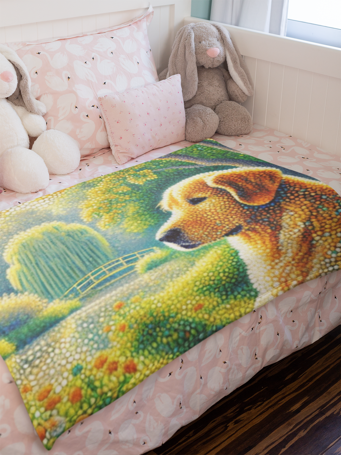Golden Retriever Garden Bliss Blanket – Pointillism Dog Art Throw