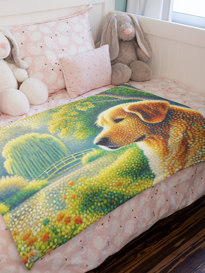 Golden Retriever Garden Bliss Blanket – Pointillism Dog Art Throw