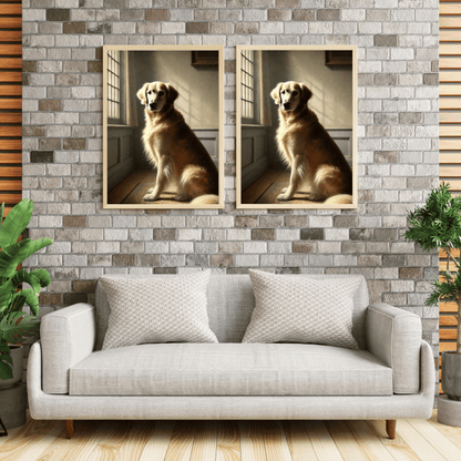 Golden Retriever Portrait Framed Canvas – Classic Dog Art in Natural Light