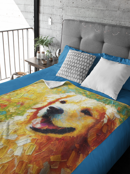 Golden Retriever Joyful Smile Blanket – Impressionist Dog Art Throw