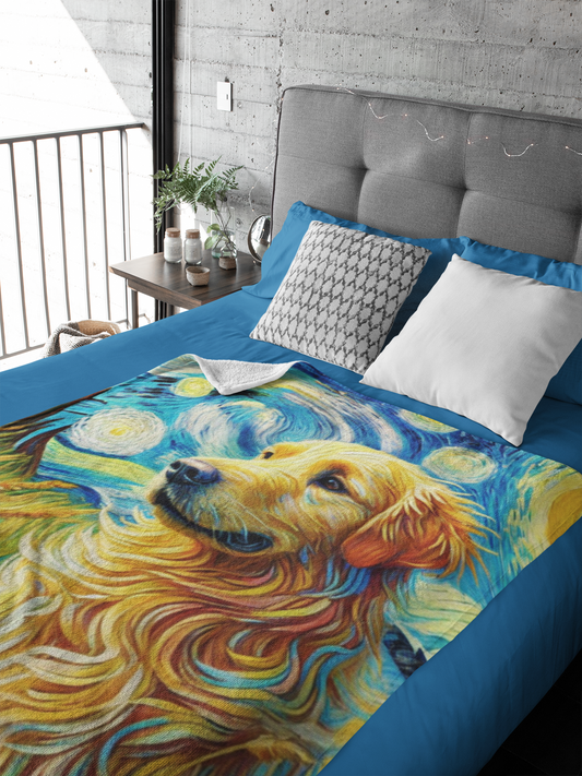 Golden Retriever Starry Night Blanket – Artistic Dog Throw with Soft Silk Touch Fabric
