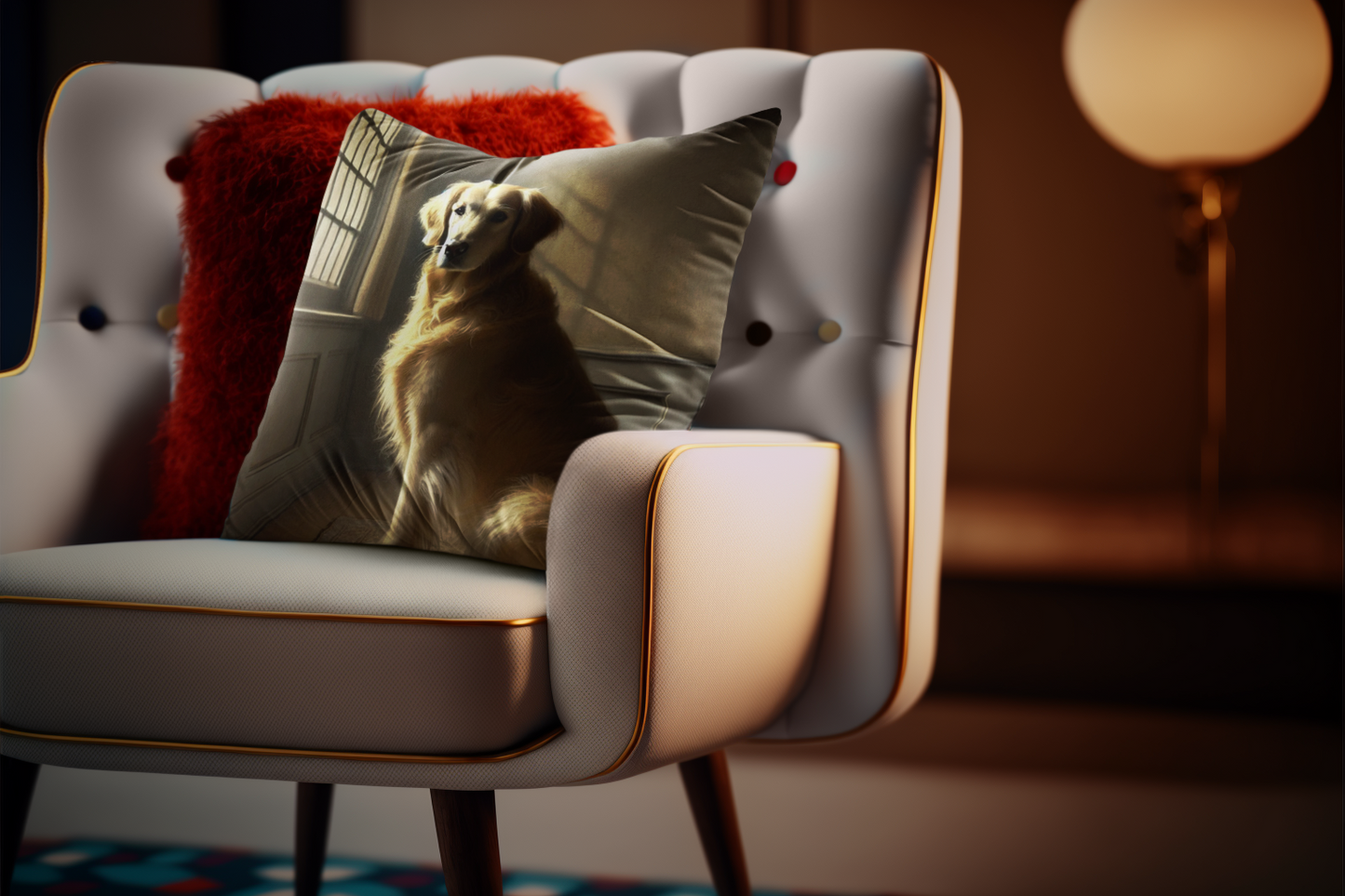 Golden Retriever Classic Portrait Pillow – Elegant Dog Art Decorative Cushion with Insert