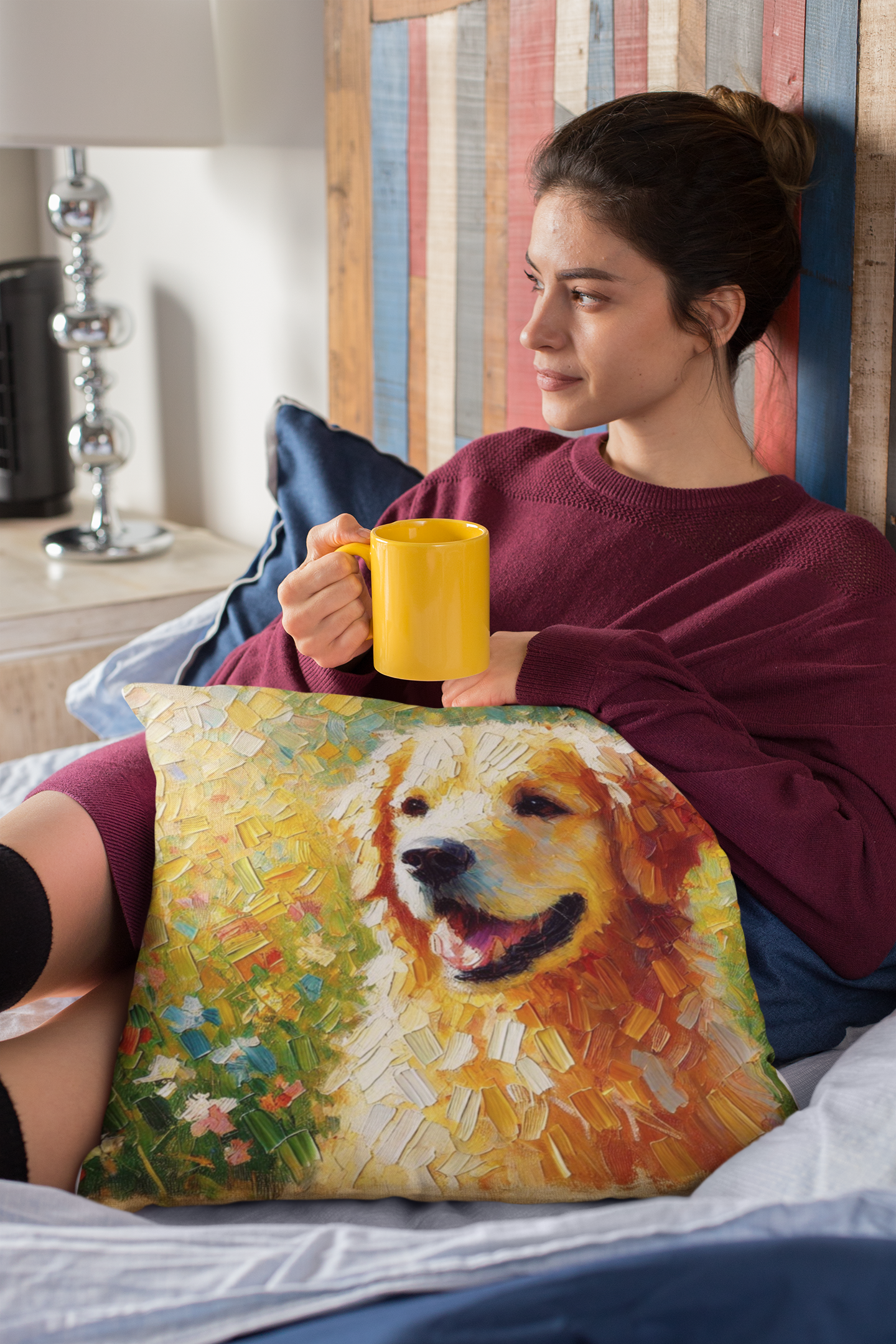 Golden Retriever Impressionist Pillow – Colorful Dog Art Decorative Cushion with Insert