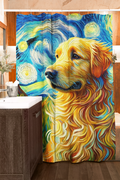 Starry Night Golden Retriever Shower Curtain – Artistic Dog Bathroom Decor